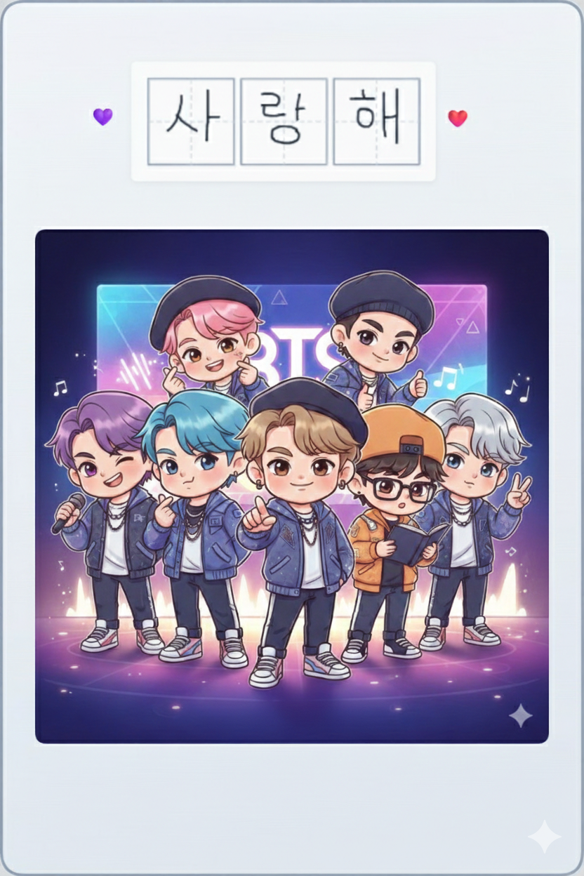 BTS 사랑해 한글 손글씨 팬카드 치비 일러스트